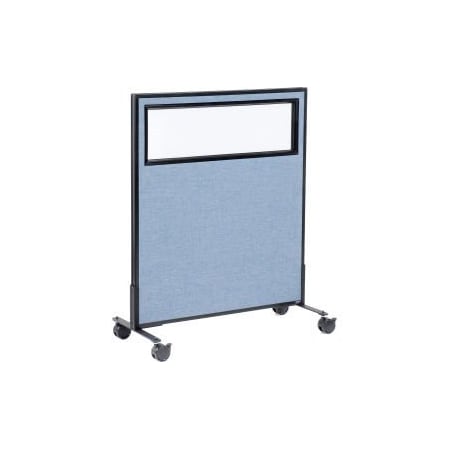 Interion    Mobile Office Partition Panel With Partial Window, 36-1/4W X 45H, Blue